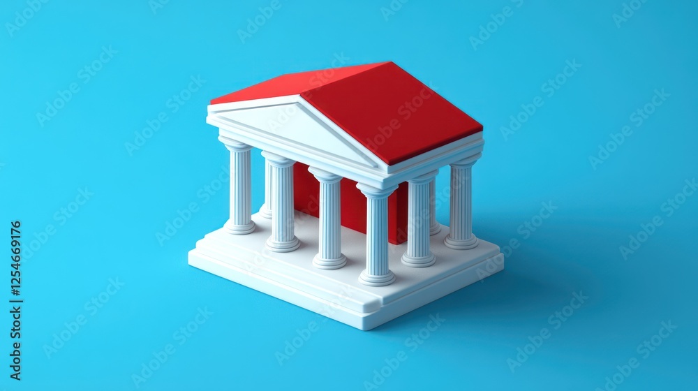 Minimalist 3D model of a red-roofed white temple. Minimalist 3D model of a red-roofed white temple.