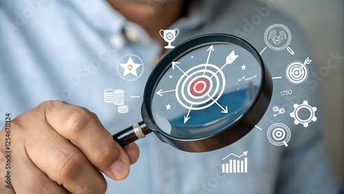 Business Strategy Focused on Revenue Goals with Magnifying Glass