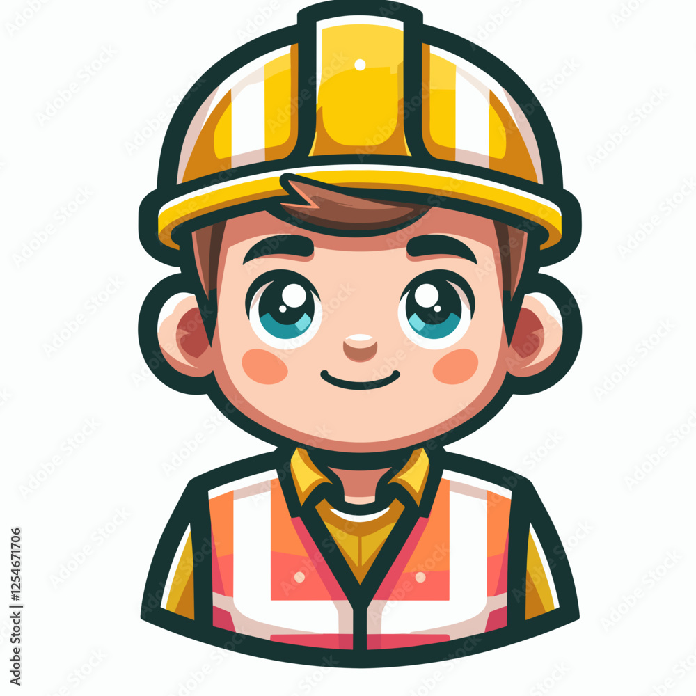 Cute cartoon construction worker with a yellow hard hat Cute cartoon construction worker with a yellow hard hat