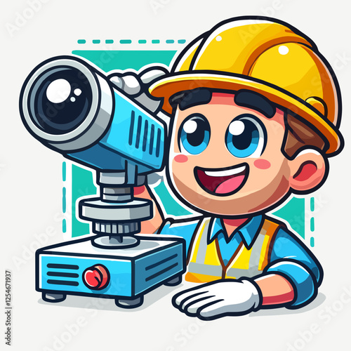 Cartoon surveyor using a theodolite for measurements