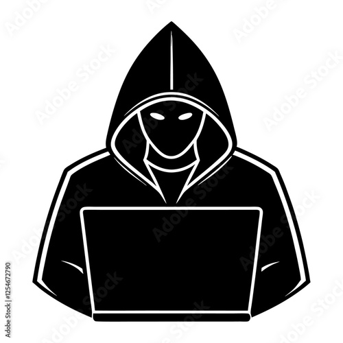 silhouette, hooded figure, hacker, laptop, cybercrime, anonymous, digital threat