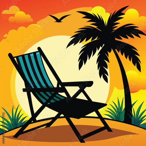 beach chair silhouette illustration 