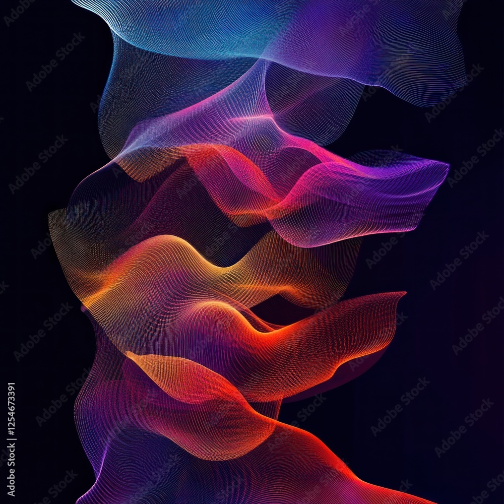 Obraz premium Abstract colorful flowing waves, dark background, design element