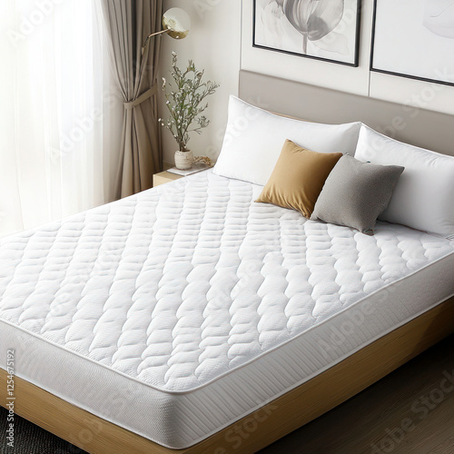 white mattress with bed and pillows
