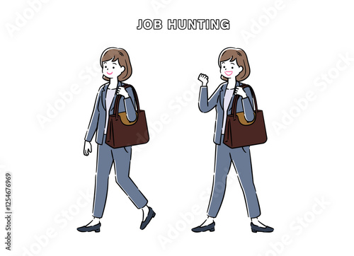 就職活動中の女性のシンプルなイラスト 4C