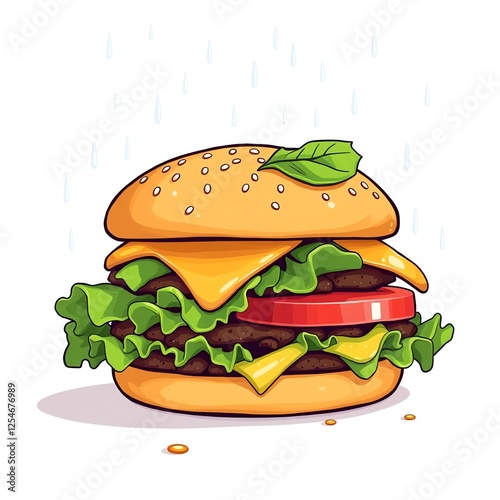 an image of a hamburger with cheese and lettuce on it, there is a hamburger with cheese and lettuce on it photo