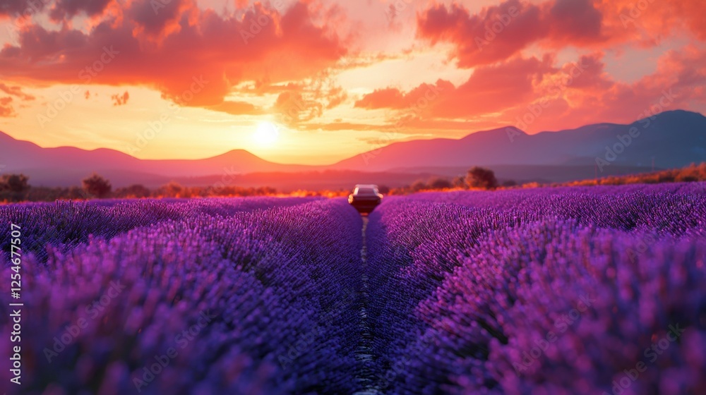 Lavender Fields at Sunset: A Stunning Rural Landscape Lavender Fields at Sunset: A Stunning Rural Landscape