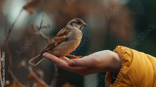 sparrow sitting on hand 