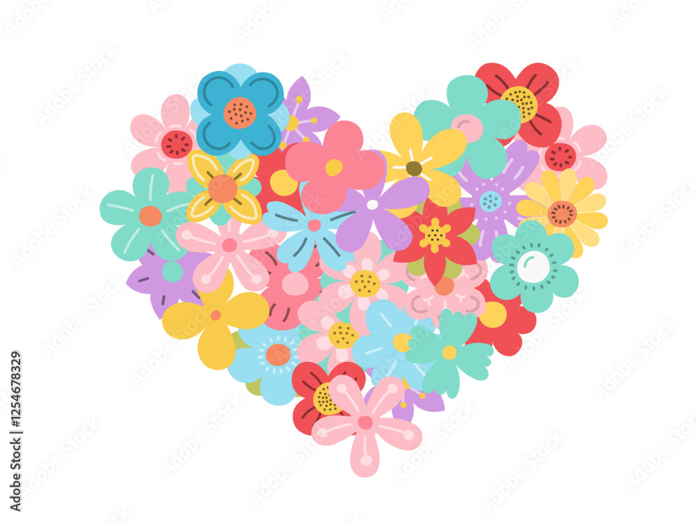 Hand drawn flowers arranged in the shape of a heart, vector eps10 illustration