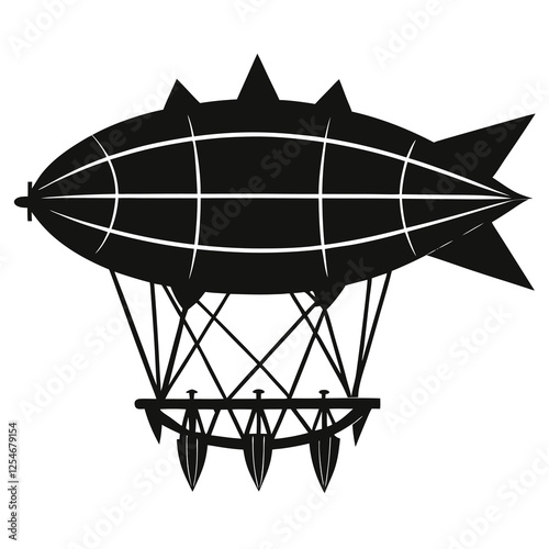 silhouette vector of steampunk airship with exposed framework