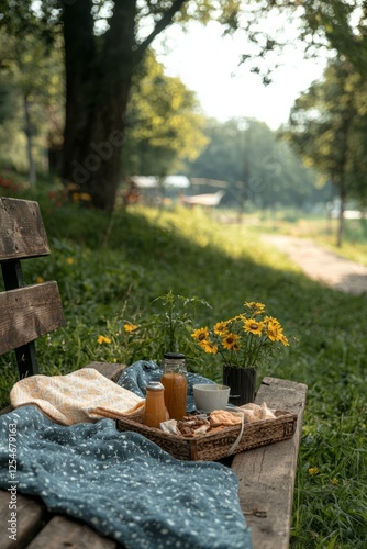 Wallpaper Mural A surprise picnic prepared in a scenic park. Soft blankets are spread on the grass as a loving gesture of care, Generative AI  Torontodigital.ca