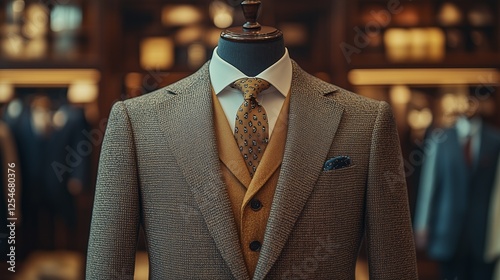 Mannequin dressed in tailored business suit at clothing store