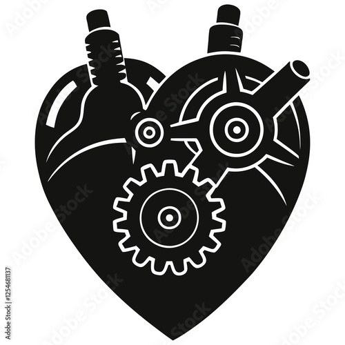 silhouette vector of wind-up mechanical heart