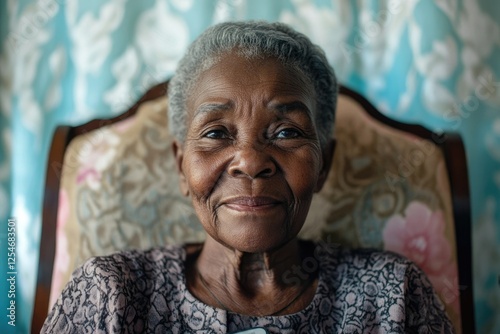 A portrait of an elderly African American woman, her face conveying wisdom and serenity.