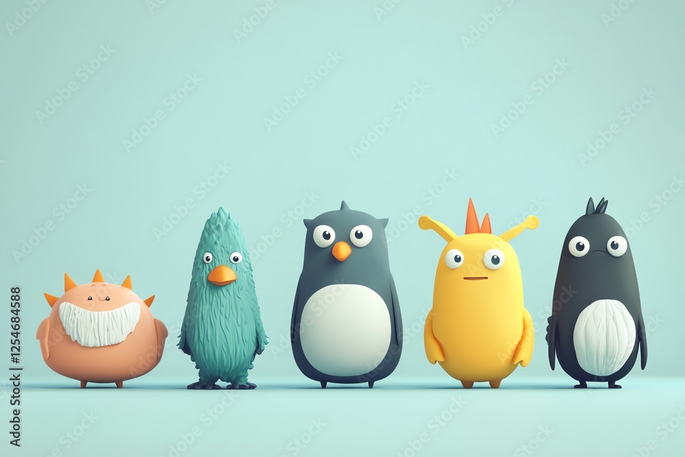 Obraz premium Adorable flat cartoon animals for toddlers! Bright, playful, and simple designs perfect for kids' nursery art, educational materials, and fun projects. Ideal for microstock