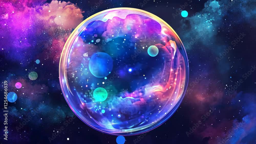 Cosmic bubble floating amidst vibrant galaxies and celestial wonders in a colorful universe Cosmic bubble floating amidst vibrant galaxies and celestial wonders in a colorful universe
