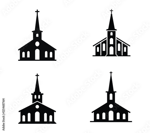 Classic Church Silhouette – Black and White Religious Vector Illustration