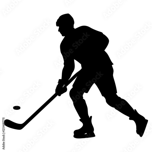 black man playing hocky with white background. Vector silhouette