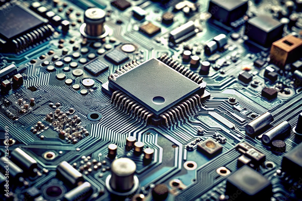 close up of a circuit board with intricate circuits chips and components close up of a circuit board with intricate circuits chips and components