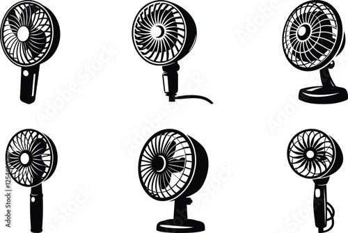 Set of a Portable mini fan premium isolated vector art, portable mini fan line art and silhouette vector icon design