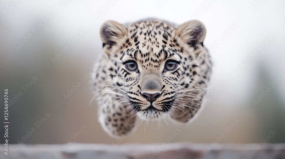 Obraz premium Leopard Cub in Mid-Air Leap in Nature