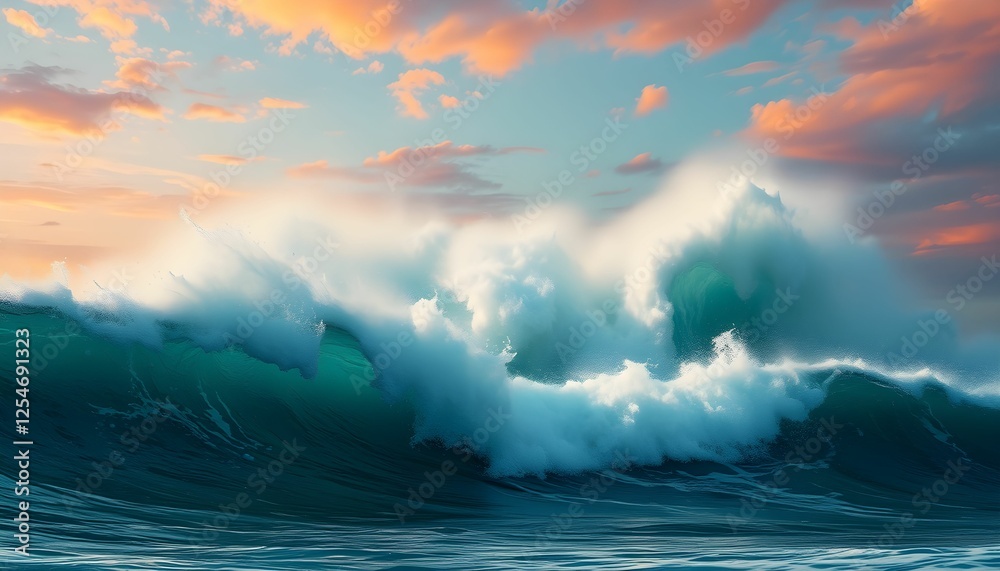 Fototapeta premium Majestic Wave at Sunset: A Symphony of Ocean and Sky