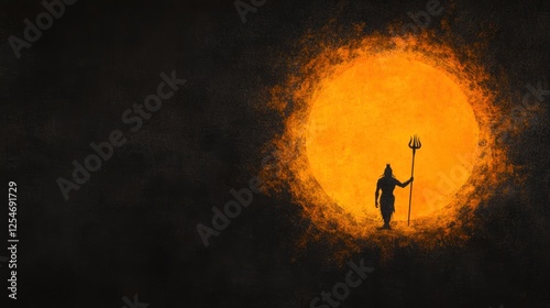 Lord Shiva Silhouette with Trident Against Full Moon for Maha Shivratri Celebration