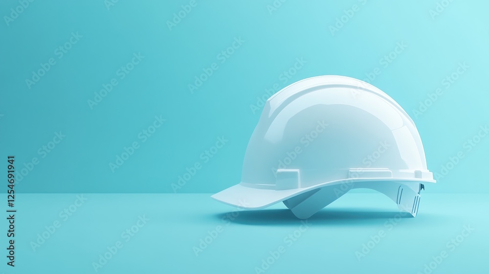 White hard hat safety, blue background, construction White hard hat safety, blue background, construction