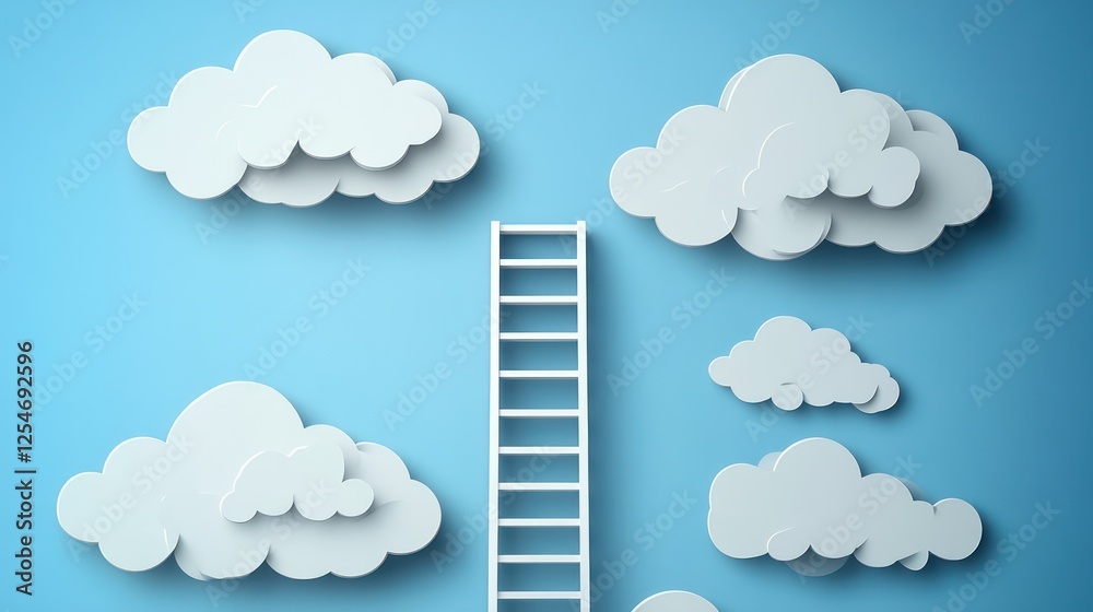 Ladder reaching clouds, success concept. Ladder reaching clouds, success concept.