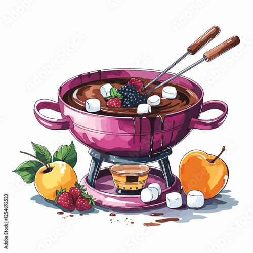 Elegant Chocolate Fondue with Fruits and Marshmallows