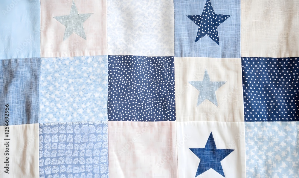A patchwork quilt with squares and stars in shades, Generative AI A patchwork quilt with squares and stars in shades, Generative AI