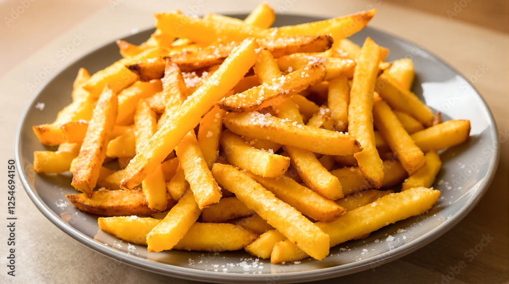 A plate of french fries with salt and pepper A plate of french fries with salt and pepper