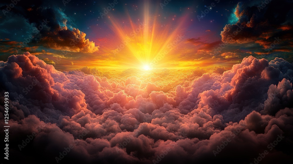Obraz premium Divine Skies: A Heavenly View of Expansive Clouds and Brilliant Light