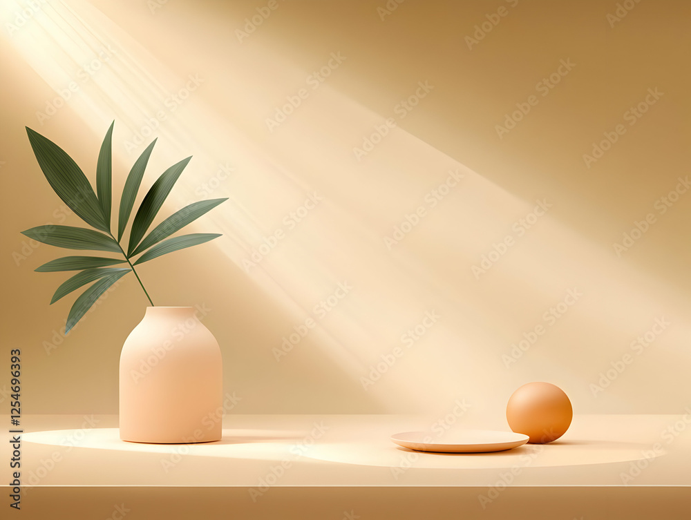 Fototapeta premium Sunlit Minimalist 3D Render Beige Background