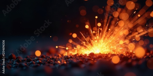 Close-up of fiery sparks against a dark backdrop, macro, flame
