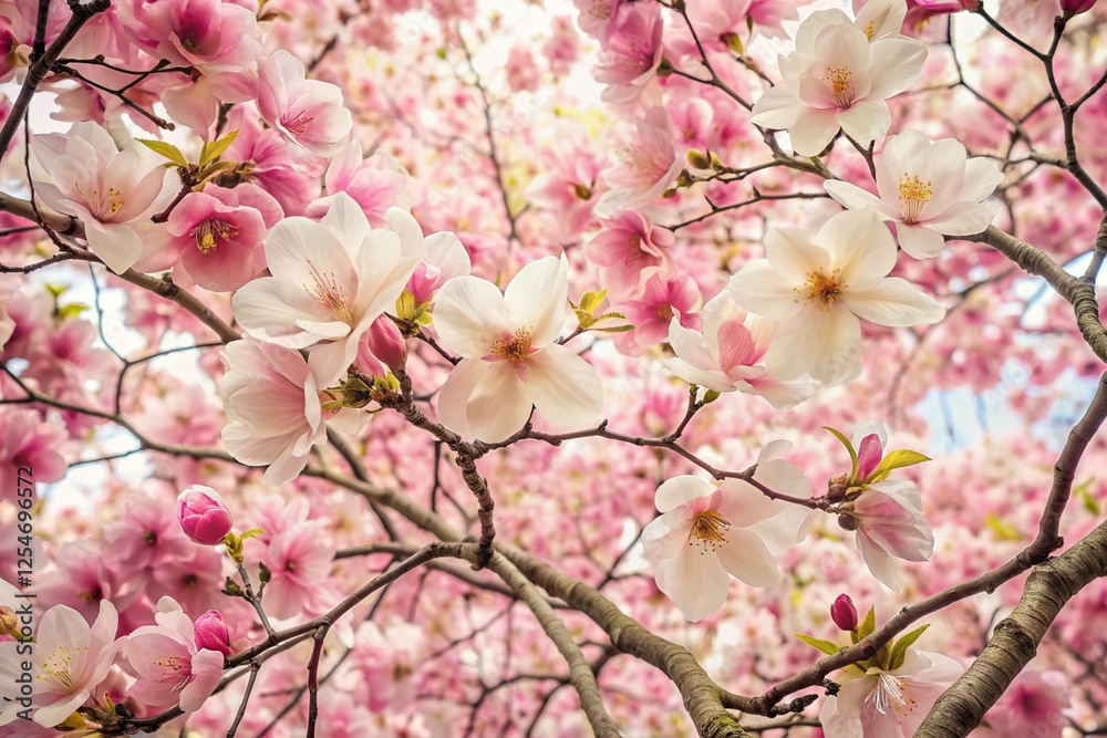 Obraz premium branches filled with blooming cherry blossoms apple blossoms magnolia flowers evoking the beauty and renewal of springtim