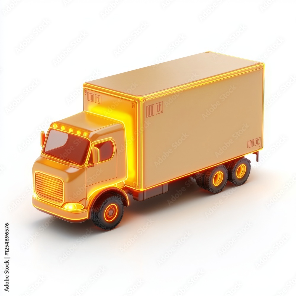 Bright Orange Delivery Truck with Illuminated Features for Modern Transportation and Logistics Concepts