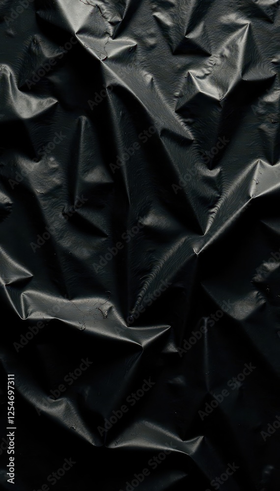 Obraz premium Distressed plastic sheeting, uneven folds, stark black contrast, folds, rough, distressed