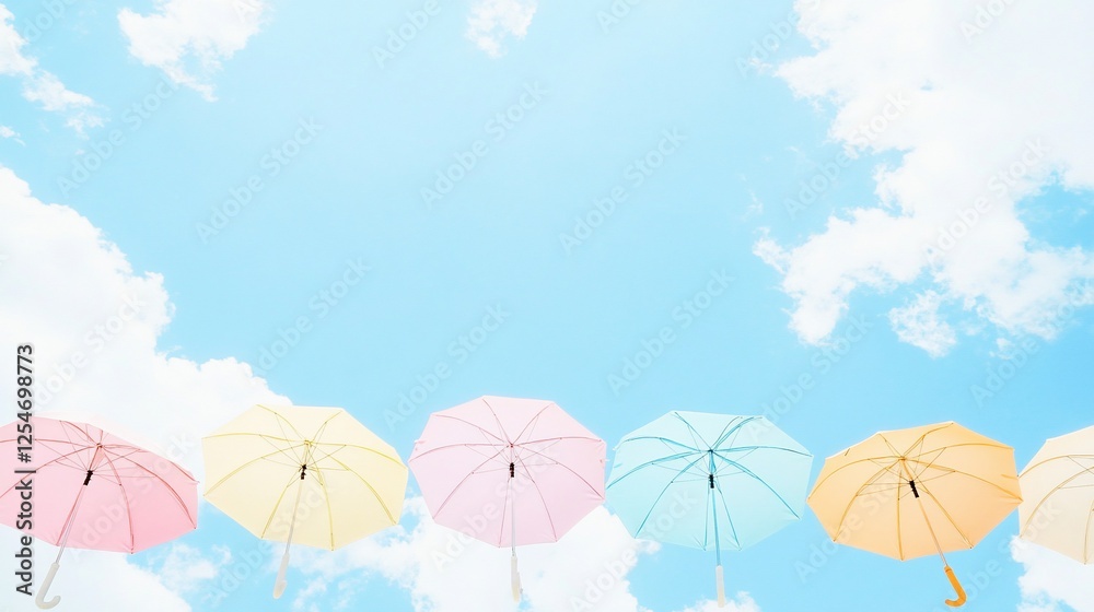 Obraz premium Pastel umbrellas against a bright sky