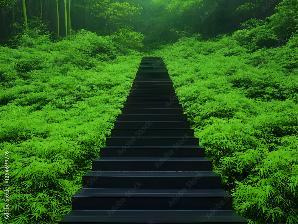 Lush Green Bamboo Forest Staircase Illustration Lush Green Bamboo Forest Staircase Illustration