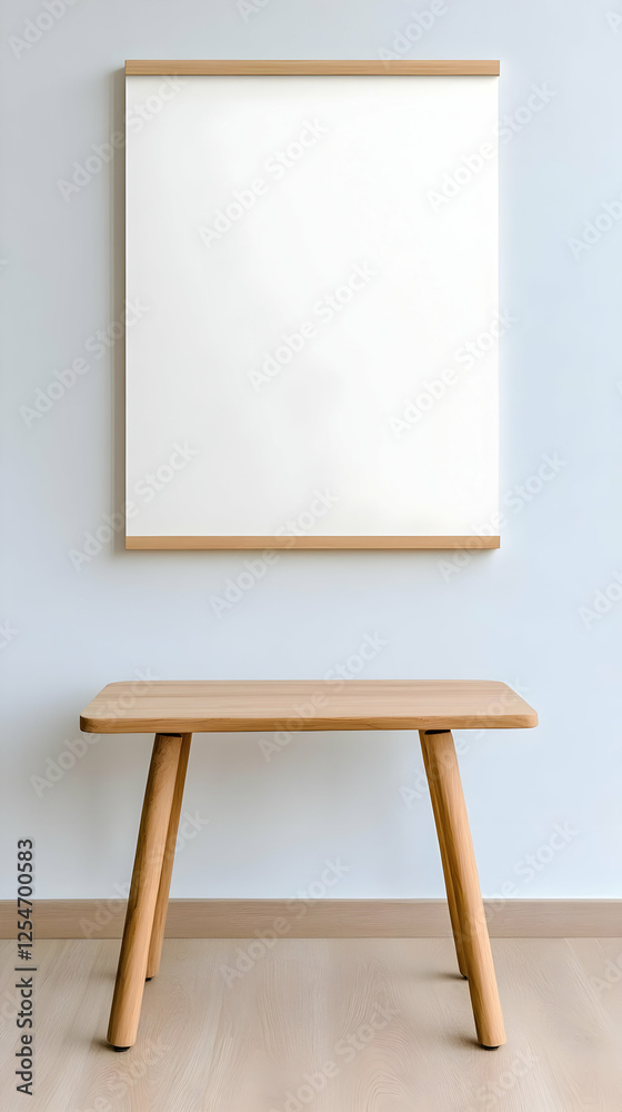 Modern Minimalist Wooden Table and Blank Poster Illustration