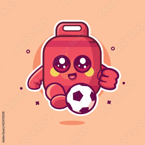 happy gas cylinder character mascot playing football isolated cartoon