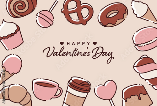 vector background with a set of ice cream, sweets and drinks
