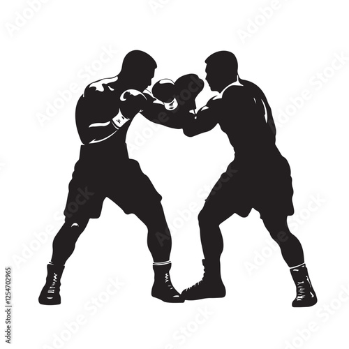 Black and White of a Boxing Match Silhouette - Vector Illustration