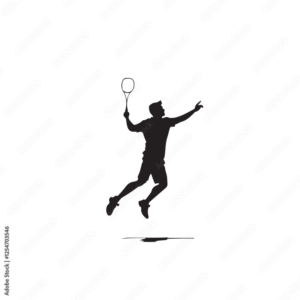 Silhouette of a Badminton Player Performing a Smash - Vector Illustration Silhouette of a Badminton Player Performing a Smash - Vector Illustration