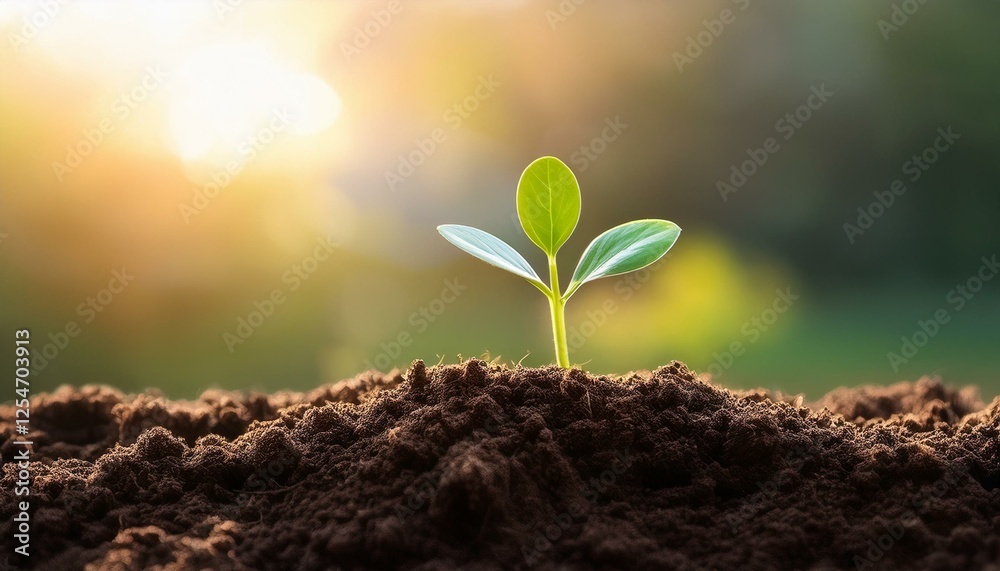 Delicate green sprout emerging from rich soil, symbolizing new growth and life Delicate green sprout emerging from rich soil, symbolizing new growth and life