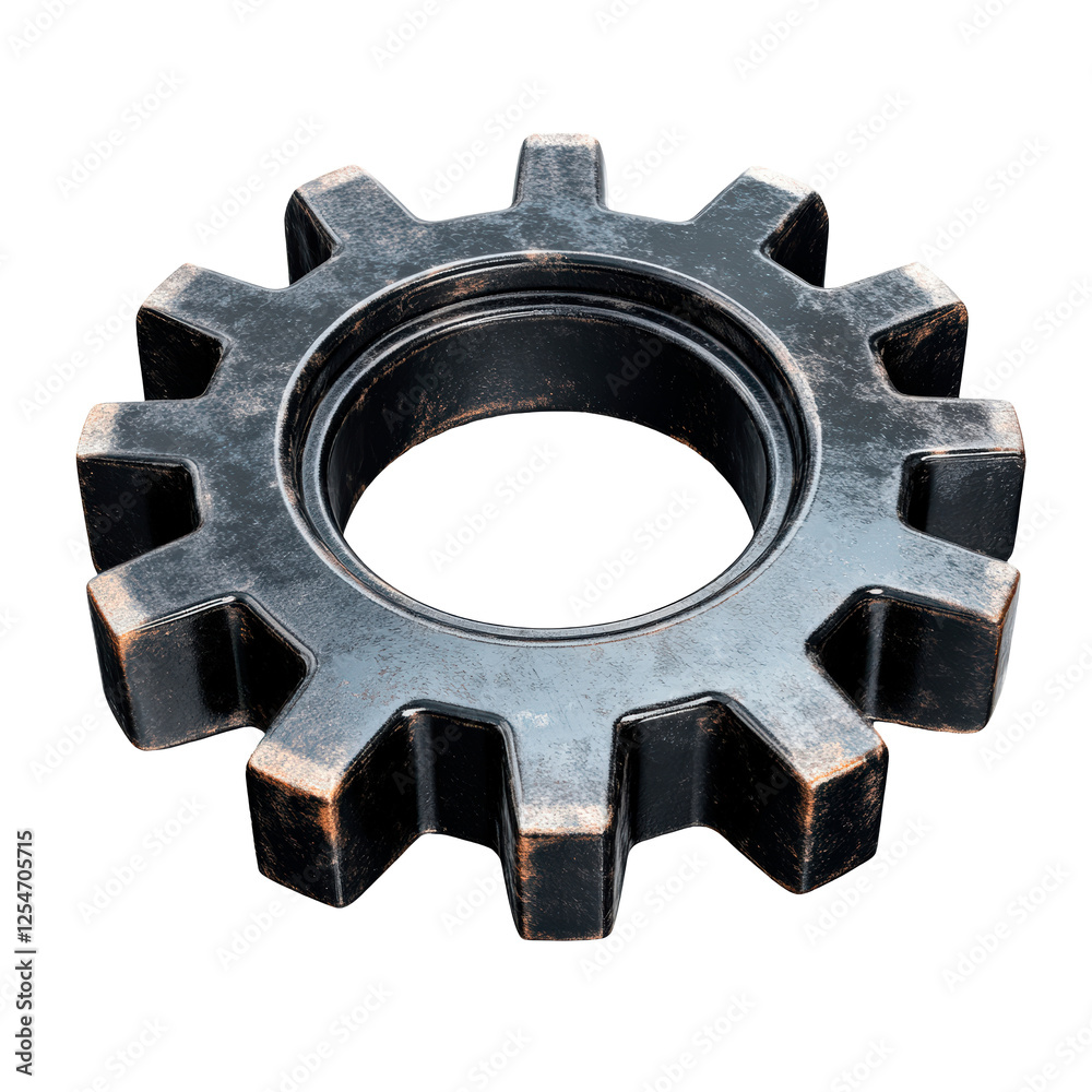 Close-up of a metallic gear isolated on transparent background Close-up of a metallic gear isolated on transparent background