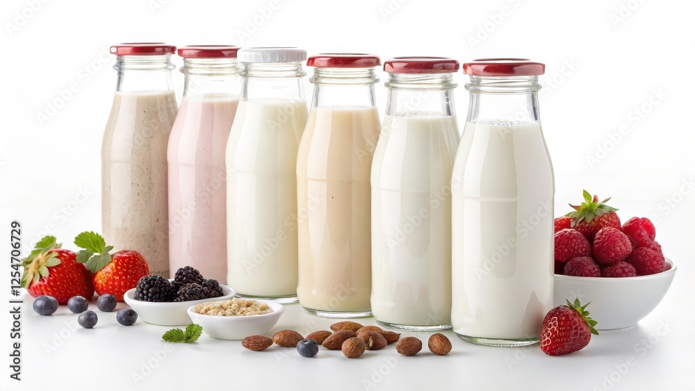 Five Flavors of Plant-Based Milk with Berries and Nuts Five Flavors of Plant-Based Milk with Berries and Nuts