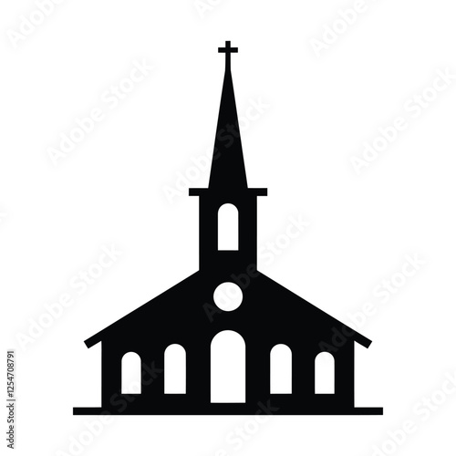 Classic Church Silhouette – Black and White Religious Vector Illustration