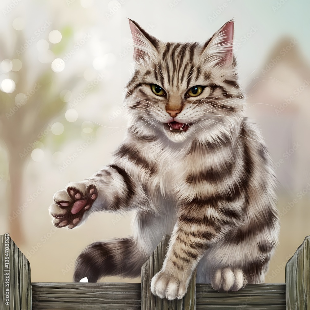 Naklejka premium A Realistic Photo of a Tabby in Warm Illumination